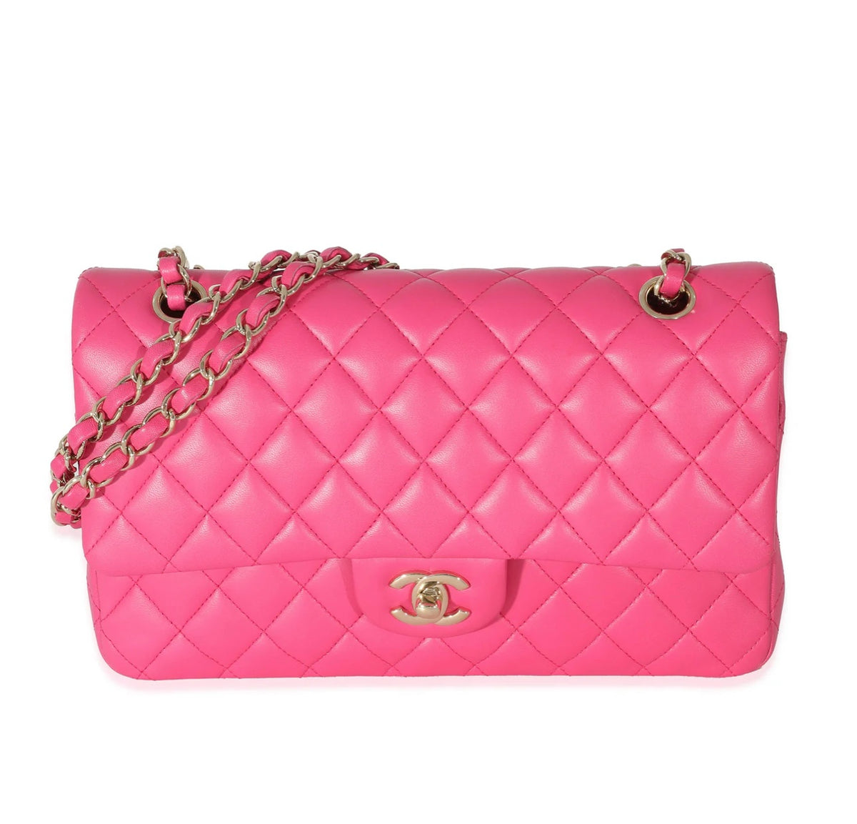 Pink Lambskin Quilted Medium Double Flap Pink