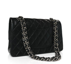 Pre Owned Lambskin Quilted Medium Double Flap Black