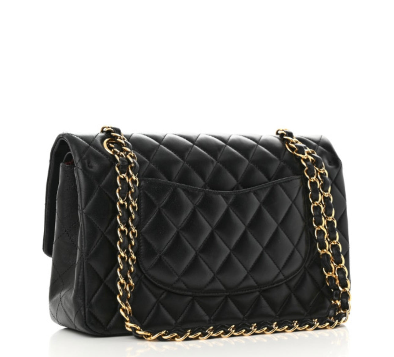 Pre Owned Lambskin Quilted Medium Double Flap Black