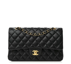 Pre Owned Lambskin Quilted Medium Double Flap Black