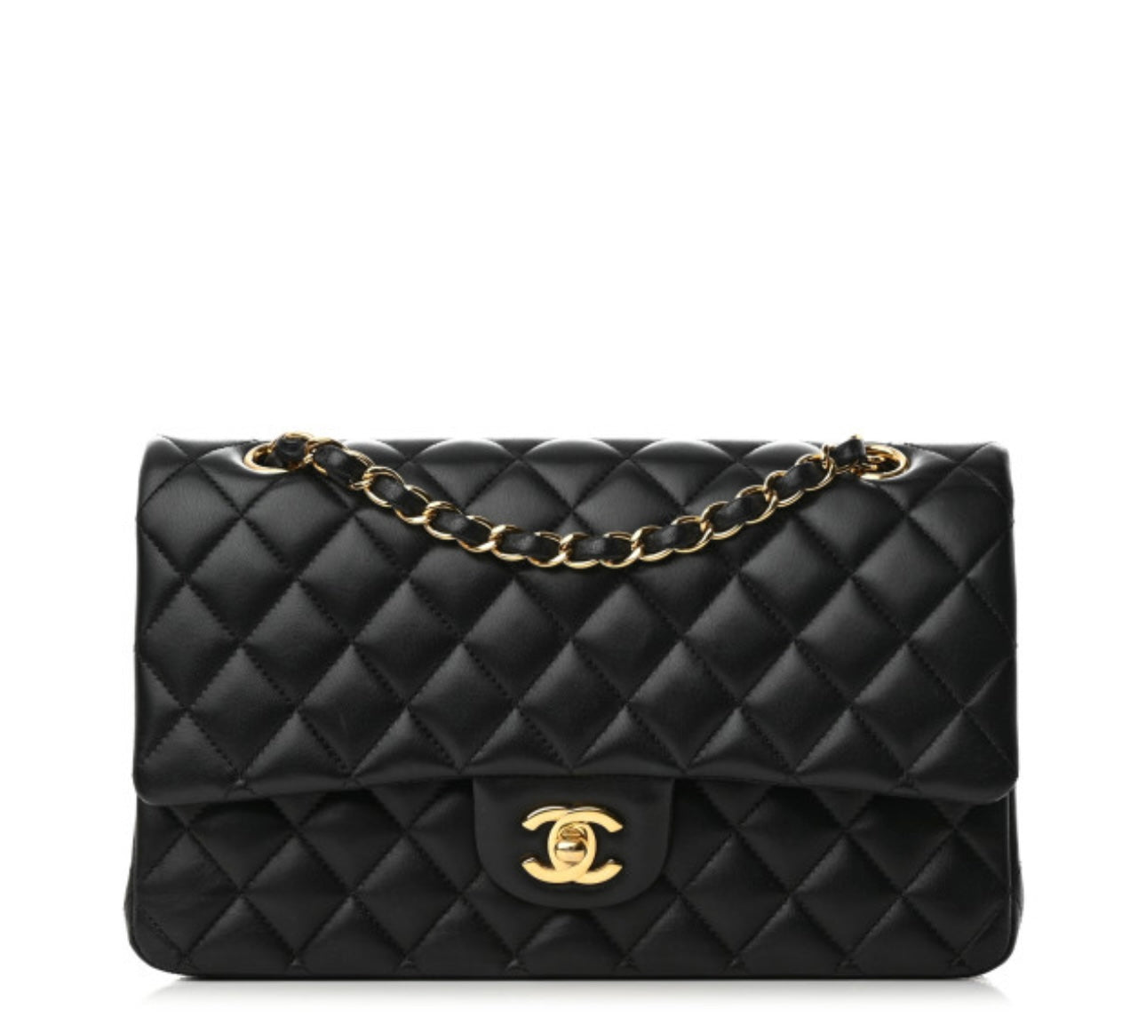 Chanel Black Lambskin Quilted Medium Double Flap